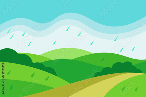 green rolling hills stretching beneath a soft rain.svg