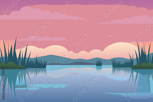 marshland at dawn with reflections of pastel skies.svg