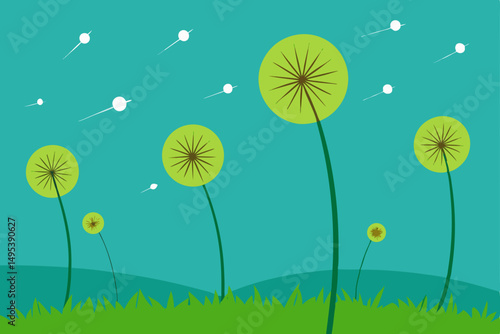 meadow with dandelions blowing in the wind  .svg
