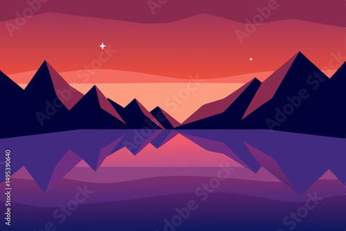 mirror like lake with mountain reflections at dusk 
