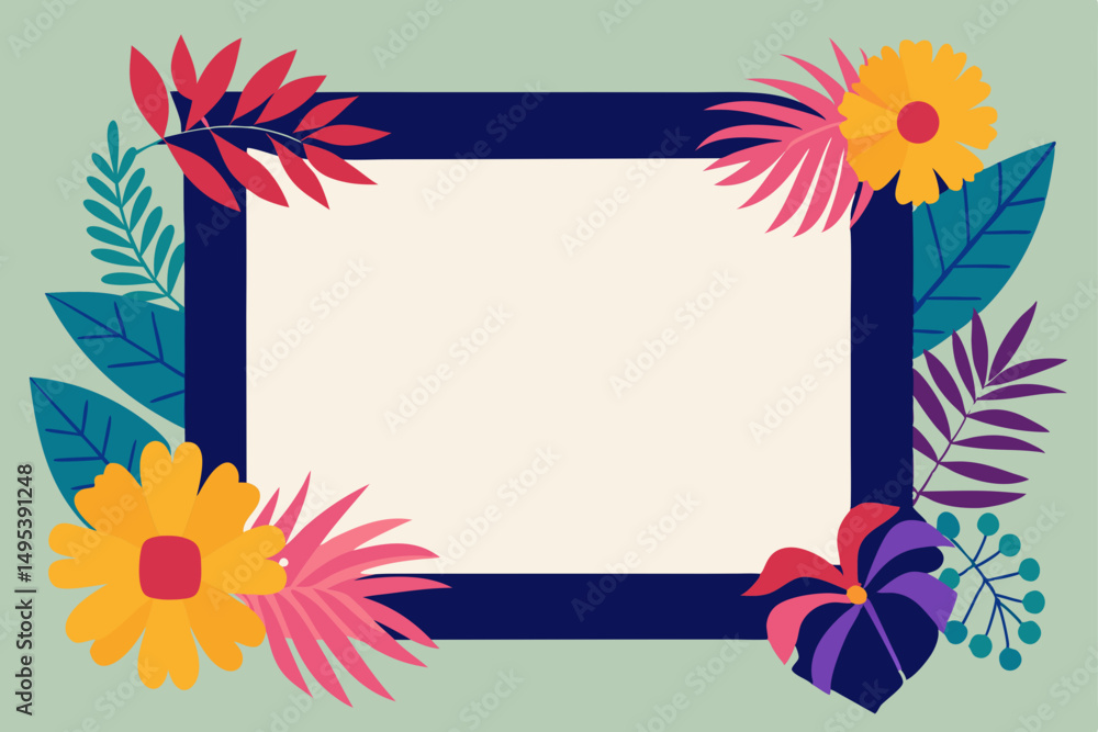 Obraz premium frame with flowers and butterflies