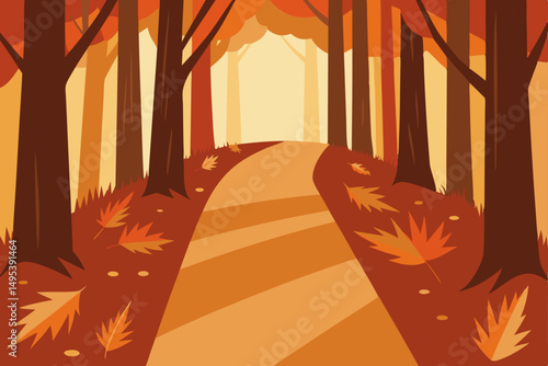narrow forest trail blanketed in soft autumn leave 