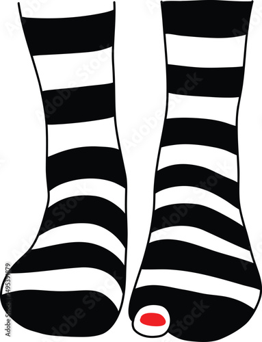 Funny Striped Socks Vector Illustration - Hand Drawn Mismatched Socks with Toe Showing