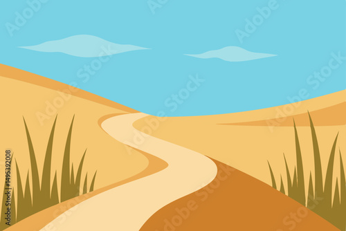 pathway through sand dunes with tall grasses swayi.svg