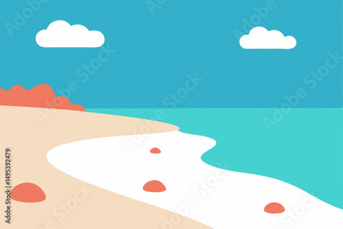 peaceful shoreline with scattered coral and white 