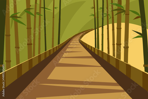 quiet bamboo walkway under soft dappled light 