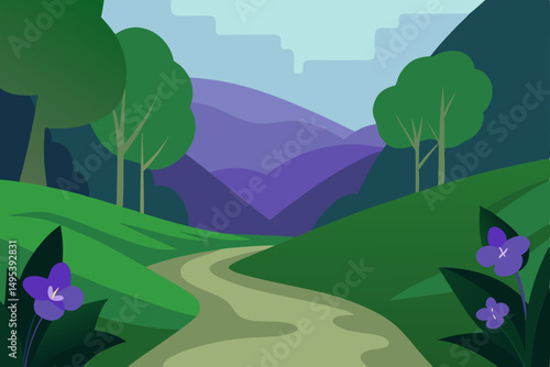 quiet glen with wild violets carpeting the ground .svg
