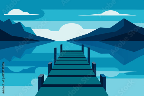 quiet pier extending into a glassy fjord  .svg