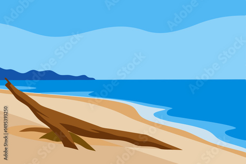 remote beach with driftwood and calm surf  .svg