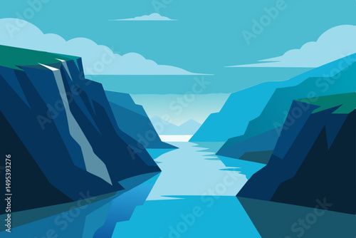 remote fjord landscape with steep cliffs and calm .svg