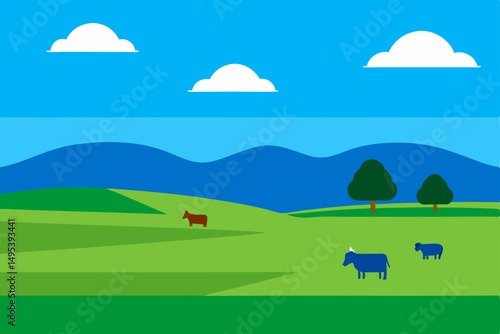 remote pasture with grazing cattle and blue skies .svg