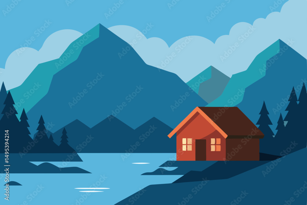 secluded cabin on the edge of a peaceful fjord secluded cabin on the edge of a peaceful fjord