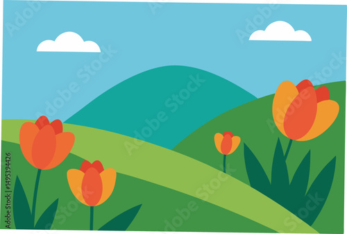 serene hillside covered in blooming tulips   