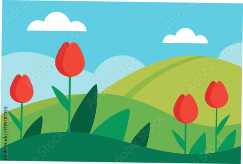 serene hillside covered in blooming tulips  .svg