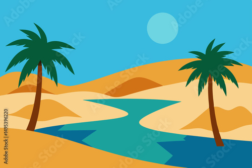tranquil desert oasis with palms and calm water  .svg