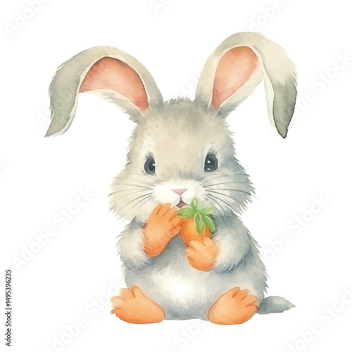 Adorable Watercolor Bunny Enjoying a Carrot