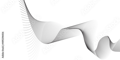abstract background featuring a smooth, flowing wave made of thin black lines on a white background.The wave should have a three-dimensional appearance with gentle gradients and curves, giving a sense