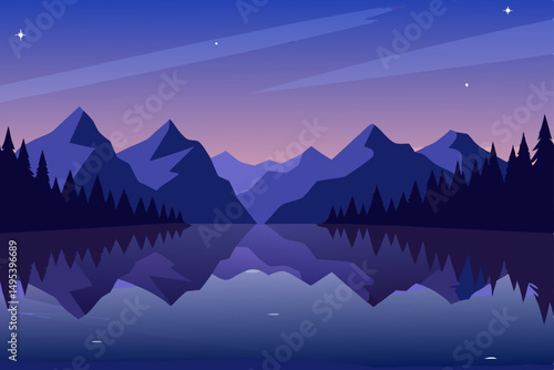 twilight reflections on a quiet alpine lake  