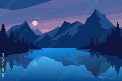 twilight reflections on a quiet alpine lake  .svg