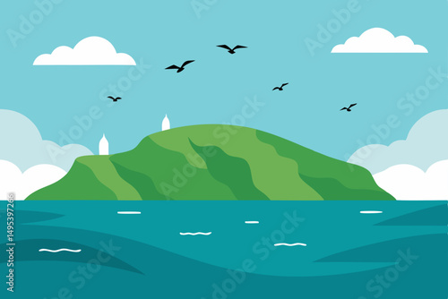 wild coastal headland with scattered sea birds  .svg
