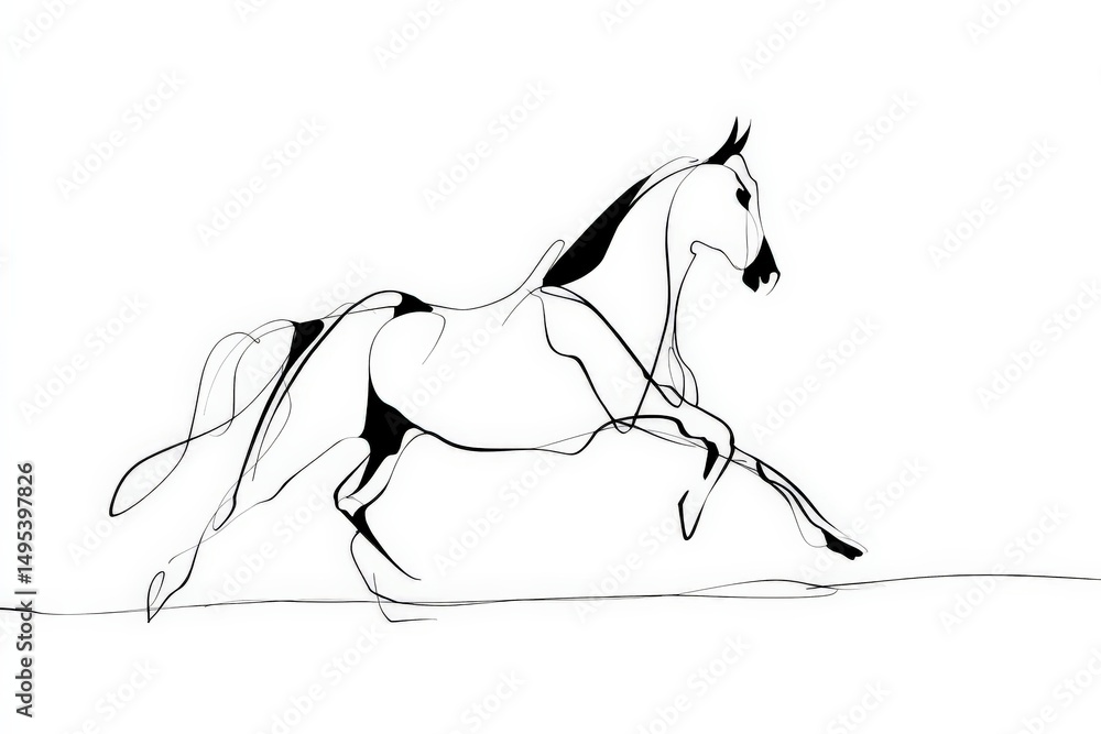Fototapeta premium Elegant horse in fluid motion captured through minimalist line art showcasing its grace and power
