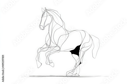Elegant line drawing of a horse in motion captured in a minimalist style, showcasing grace and energy in a creative interpretation