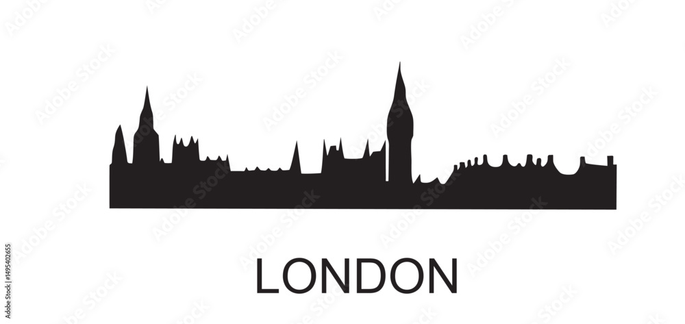 Obraz premium London city skyline vector illustration. Iconic urban silhouette featuring landmarks like Big Ben and the London Eye. Perfect for travel, design, and souvenir themes.