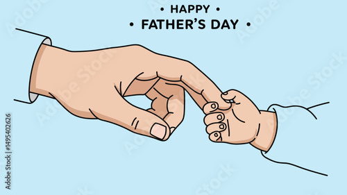 Happy Father's Day Line Art Father's Hand Holding Newborn Baby Fingers – Close-Up Bonding Moment of Dad and Infant