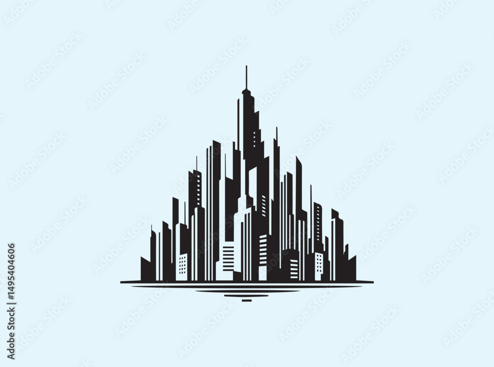 Fototapeta premium Solid Black City Silhouette with Abstract Features