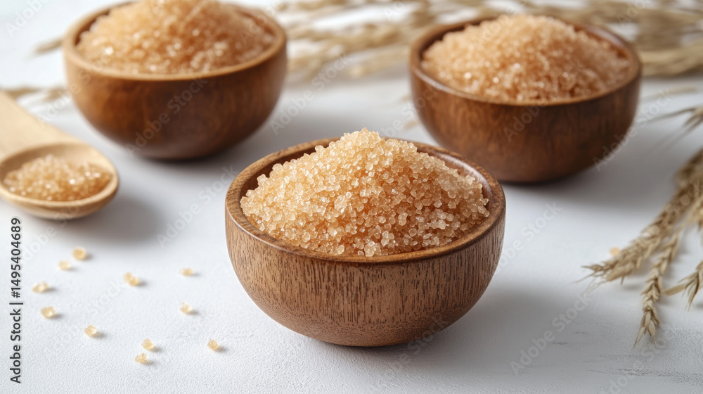 Korean fine sugar in bowl on white background, real photography, high quality, 3D Illustration. Korean fine sugar in bowl on white background, real photography, high quality, 3D Illustration.