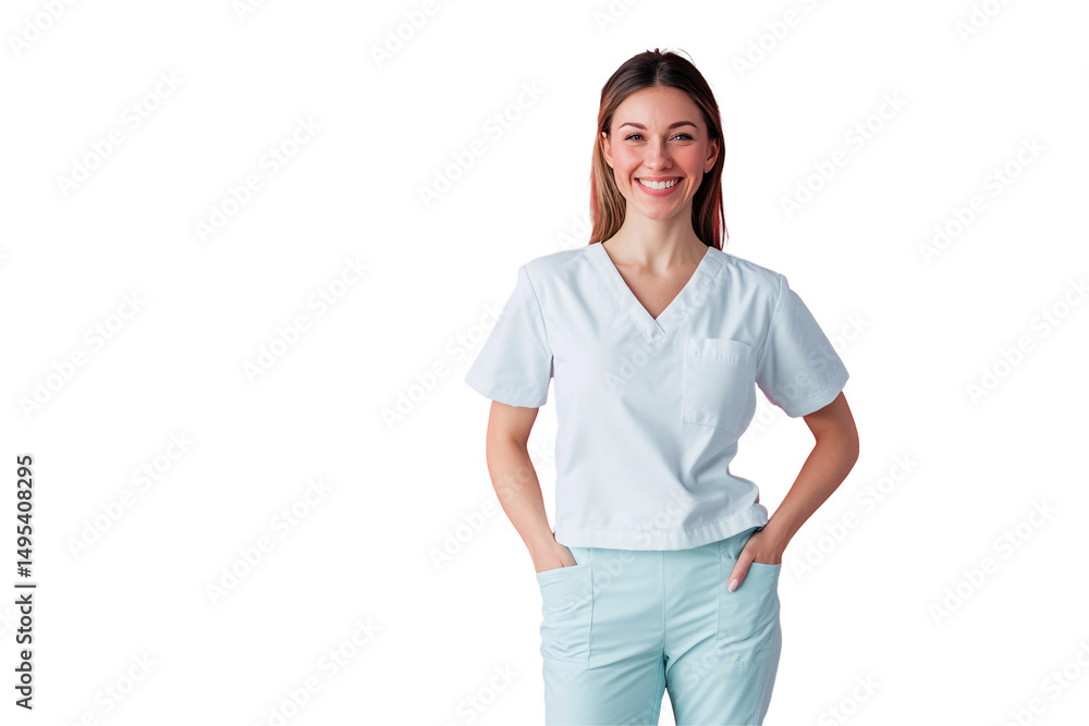 Isolated Smiling Female Doctor in Scrubs Isolated Smiling Female Doctor in Scrubs
