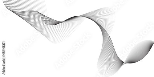 Create a minimalist abstract background featuring a smooth,monochrome wave pattern with fine gradient lines flowing across a white backdrop. The wave should appear elegant and dynamic, evoking a sense