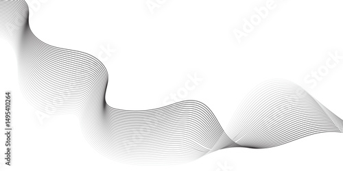 Create a minimalist abstract background featuring a smooth,monochrome wave pattern with fine gradient lines flowing across a white backdrop. The wave should appear elegant and dynamic, evoking a sense