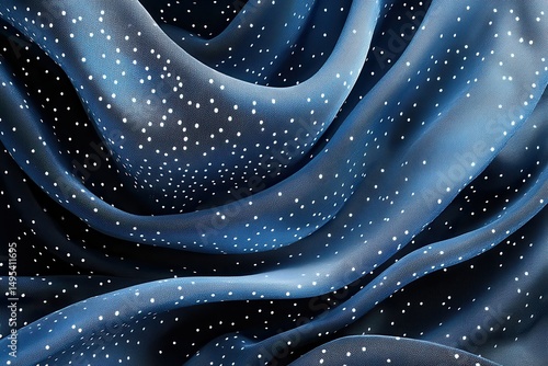 Blue fabric with white dots draped artistically. It can be used as a dreamy background or texture.