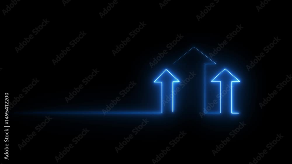 Glowing neon line Financial growth increase icon isolated on black background. line icon and up arrow isolated on black background .Abstract dynamic neon arrow icon animation , background Glowing neon line Financial growth increase icon isolated on black background. line icon and up arrow isolated on black background .Abstract dynamic neon arrow icon animation , background