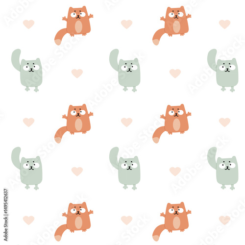 Cute pattern with funny cats on a white background