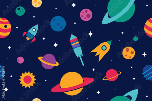 seamless pattern with rocket and stars