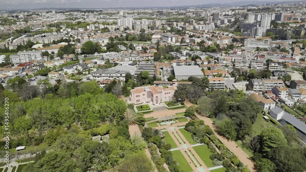 Drone flies from Parque da Serralves to Avenida da Boavista on sunny day in Porto, Portugal Drone flies from Parque da Serralves to Avenida da Boavista on sunny day in Porto, Portugal