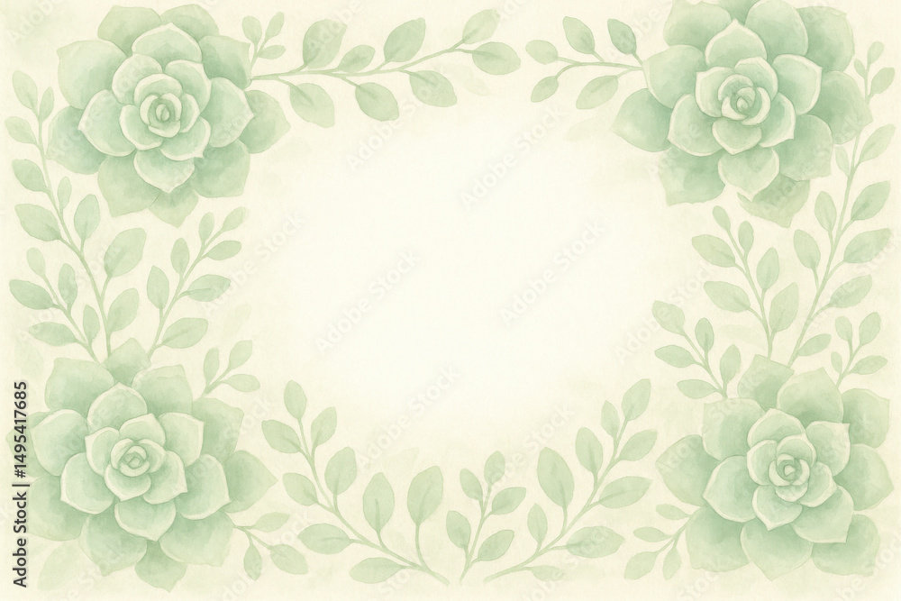 This watercolor frame embodies growth and strategy through soft succulent rosettes and eucalyptus sprigs inspiring fresh ideas for business invitations and branding This watercolor frame embodies growth and strategy through soft succulent rosettes and eucalyptus sprigs inspiring fresh ideas for business invitations and branding