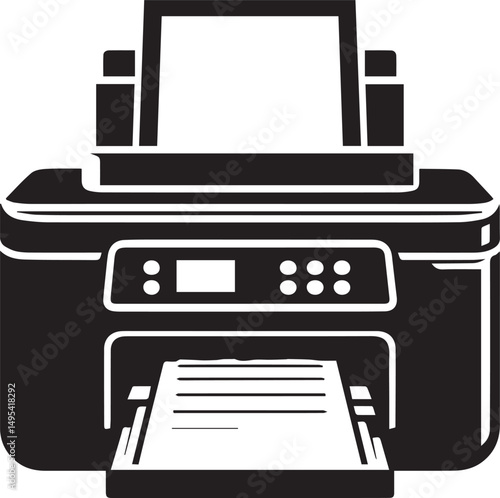 black printer with paper, simple design clip art preview