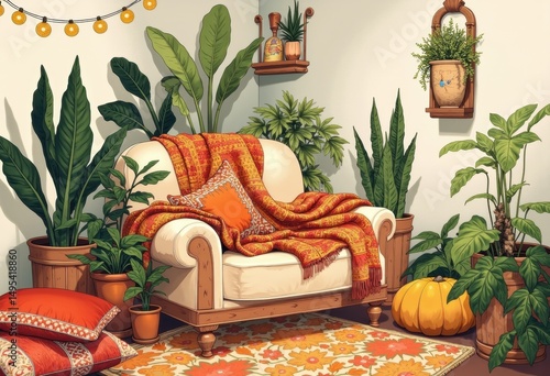 Wallpaper Mural Cozy living room with a comfortable chair surrounded by vibrant plants Torontodigital.ca