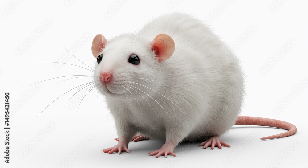 Adorable white rat with pink ears and nose posing on a white background Adorable white rat with pink ears and nose posing on a white background