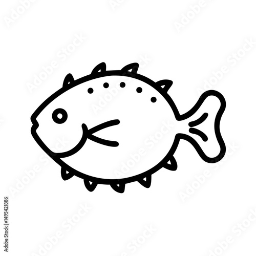 pufferfish swimming with a friendly expression,  simple vector linear icon