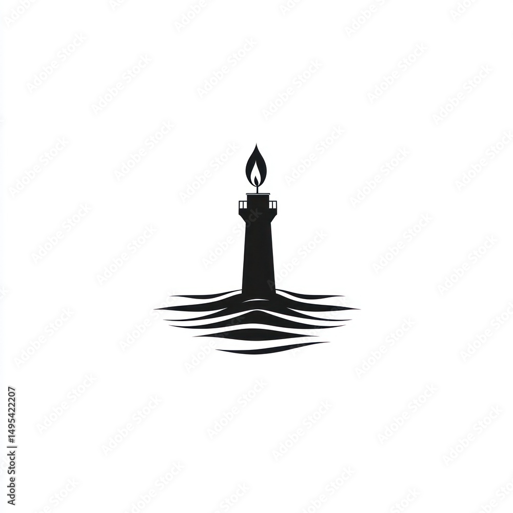Fototapeta premium Lighthouse candle silhouette on water. Use Logo design or icon