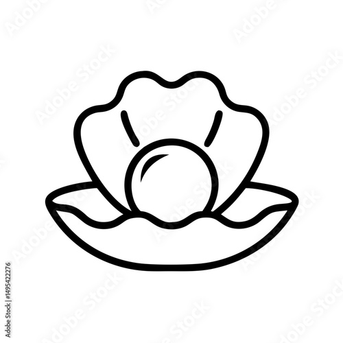Outline of an open oyster with a pearl inside on white background  