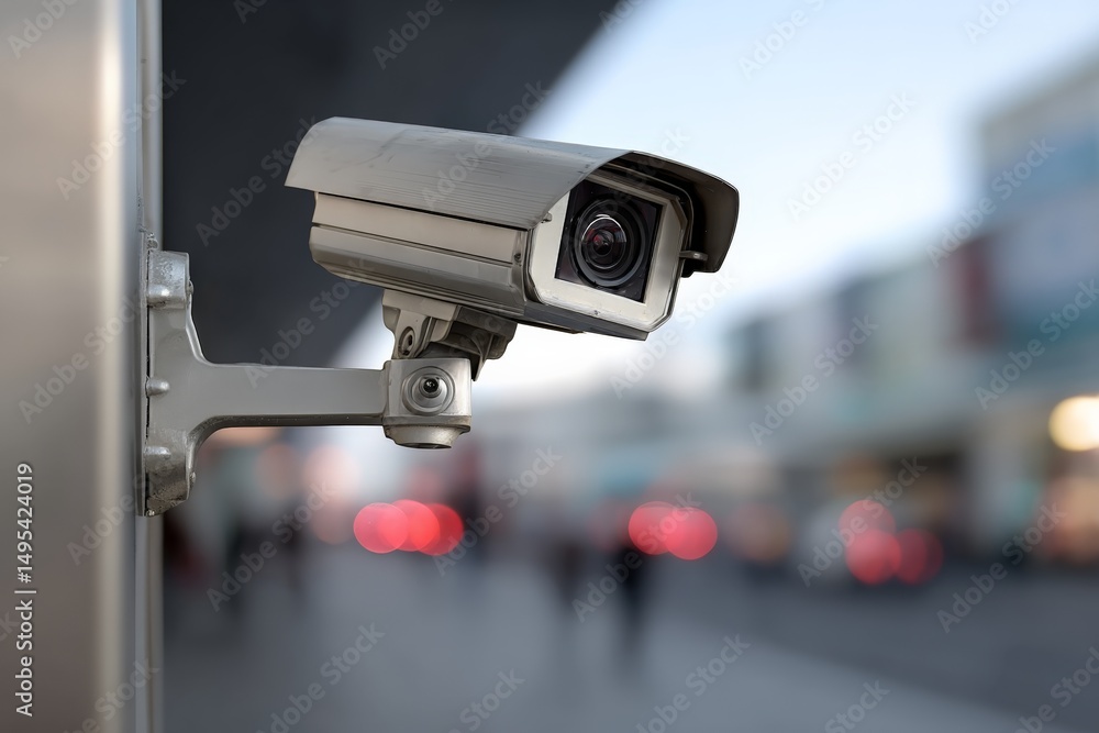 Surveillance camera captures activity on busy city street during late afternoon Surveillance camera captures activity on busy city street during late afternoon