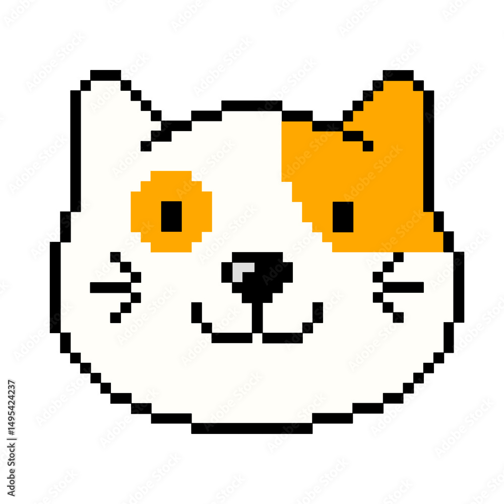Fototapeta premium Flat design pixel art orange cat illustration