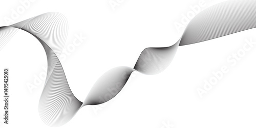 Create a minimalist abstract background featuring a smooth,monochrome wave pattern with fine gradient lines flowing across a white backdrop. The wave should appear elegant and dynamic, evoking a sense