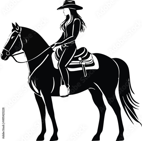Black vector silhouette of a horse and rider in equestrian sport, isolated on white