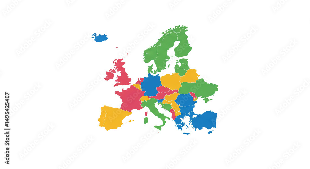 Fototapeta premium Colorful Europe map showing countries in a vector illustration format